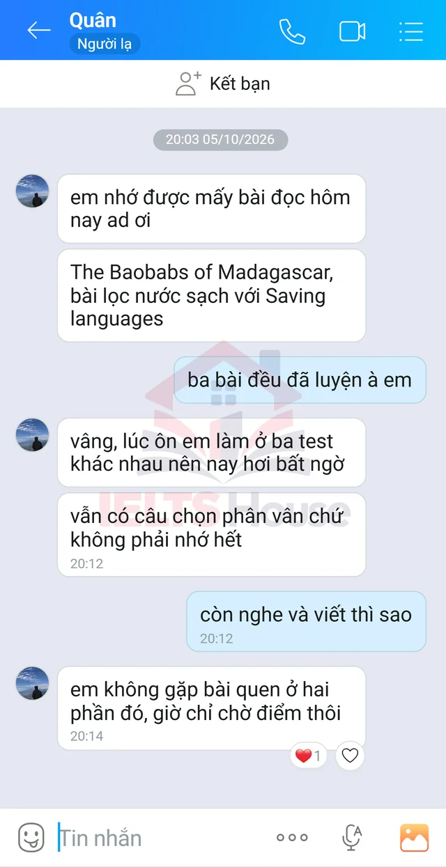 Ảnh feedback 25 trong bộ sưu tập IELTS House